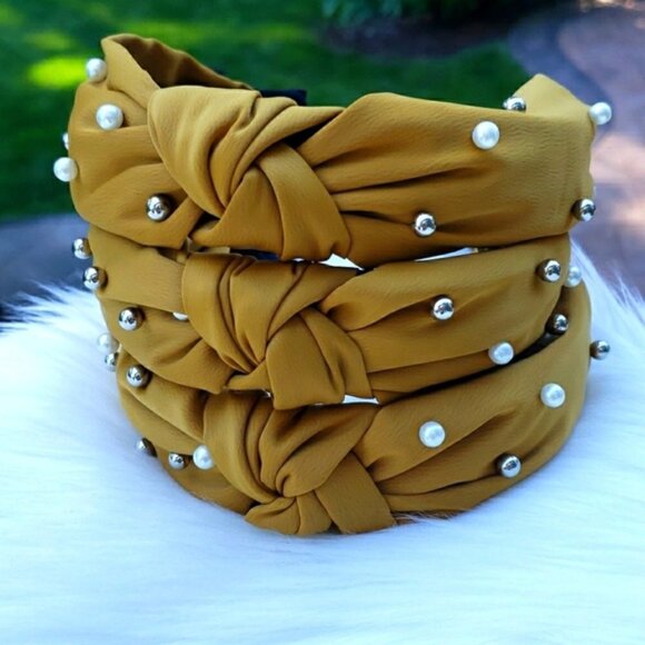 Beaded Pearl Knot Headband in Yellow - Picture 1 of 4
